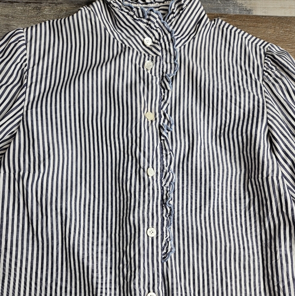See By Chloe Mock Neck Button Front Striped Tunic Shirt Size 40 Blue White - Picture 3 of 12